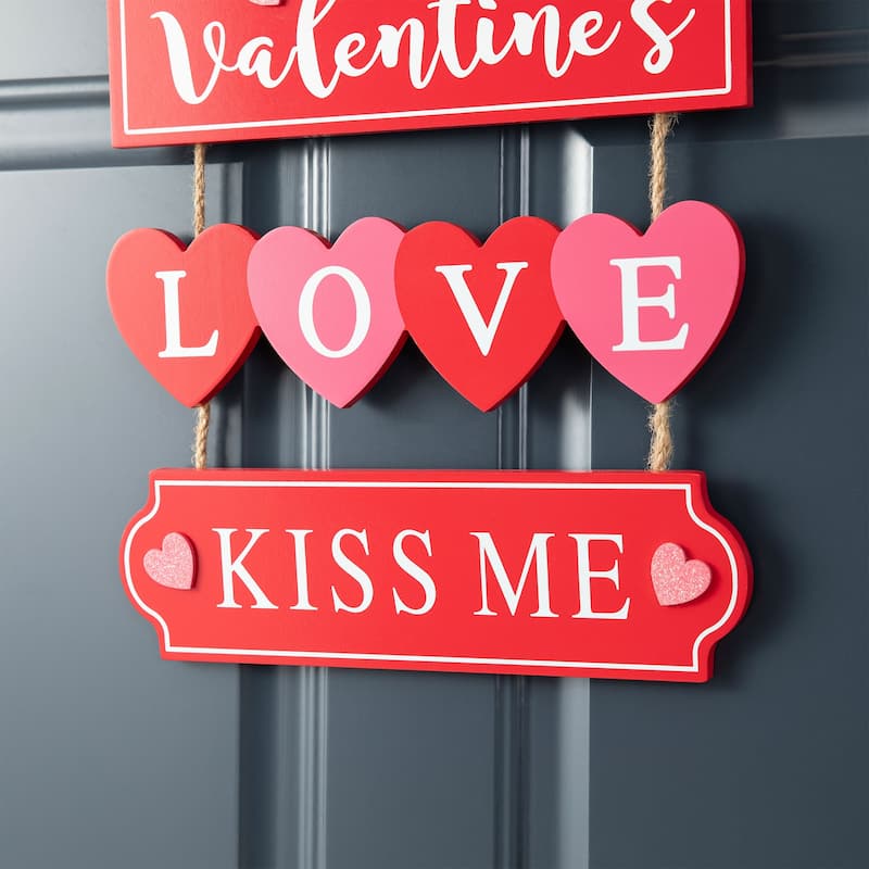 Glitzhome 13.50"H Valentine's Wooden LOVE Word Sign Door Hanger