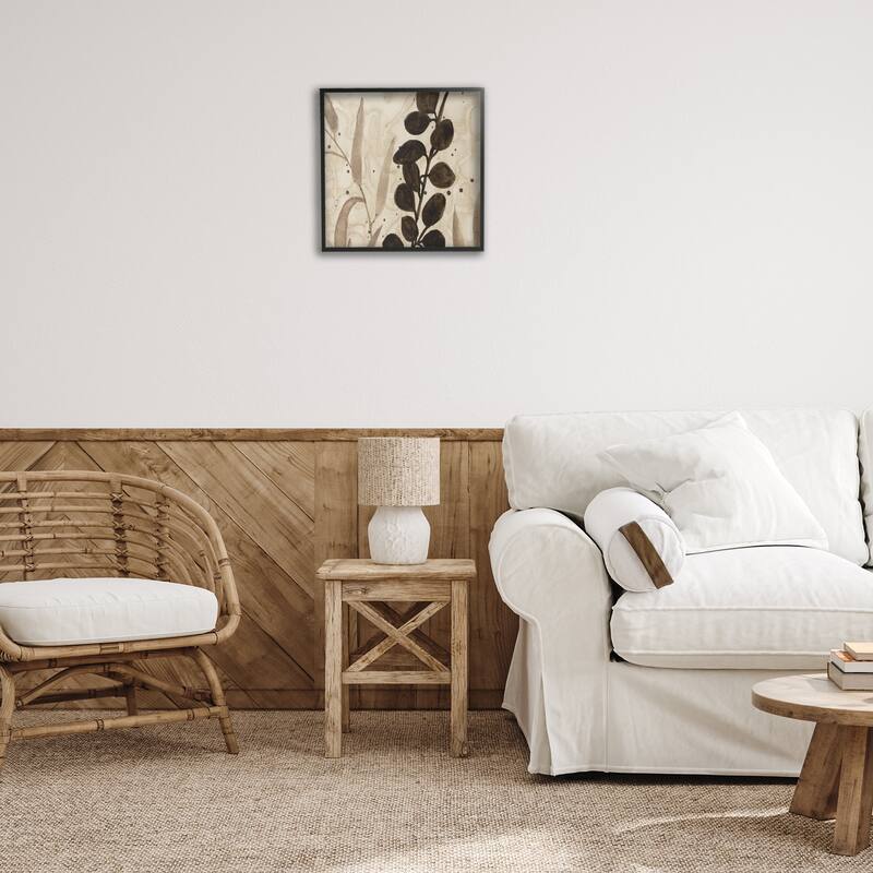 Stupell Asymmetrical Natural Leaves Framed Giclee Art Design By Krinlox