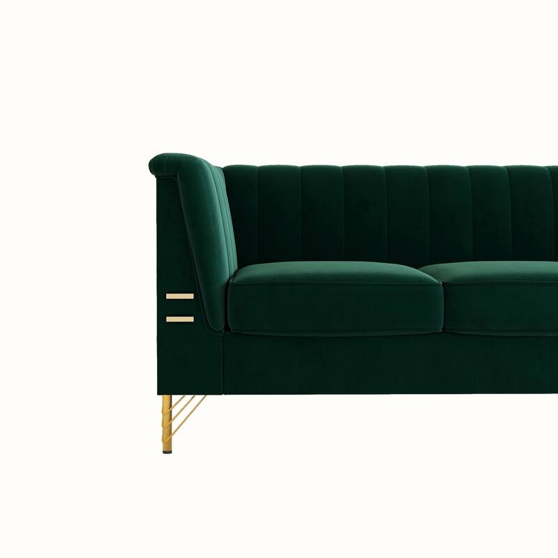 Modern Designs Velvet Upholstered Living Room Sofa, 3 Seat Sofa Couch With Golden Metal Legs with green Sofa - 83.46*31.9*30.5