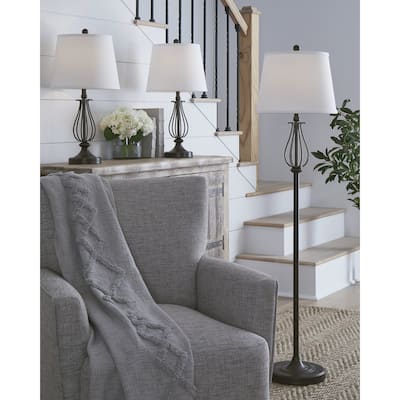 Signature Design by Ashley Brycestone Bronze Floor Lamp with 2 Table Lamps - 14"W x 14"D x 58"H