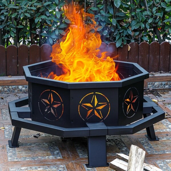 35 Inch Octagonal Fire Pit,Outdoor Fire Pit,Wood Burning Firepit