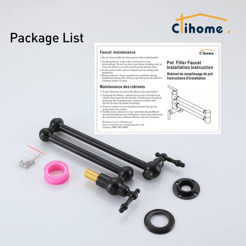 Clihome Traditional Wall Mounted Kitchen Pot Filler Faucet