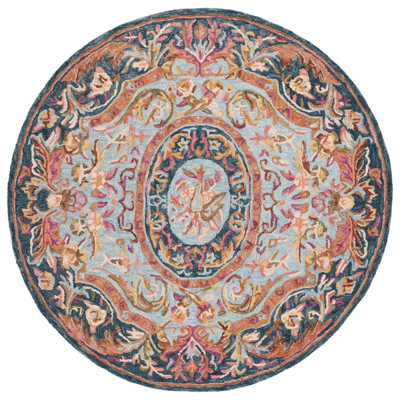 SAFAVIEH Handmade Savonnerie Deep Traditional Wool Rug - 6' Round - Navy/Pink