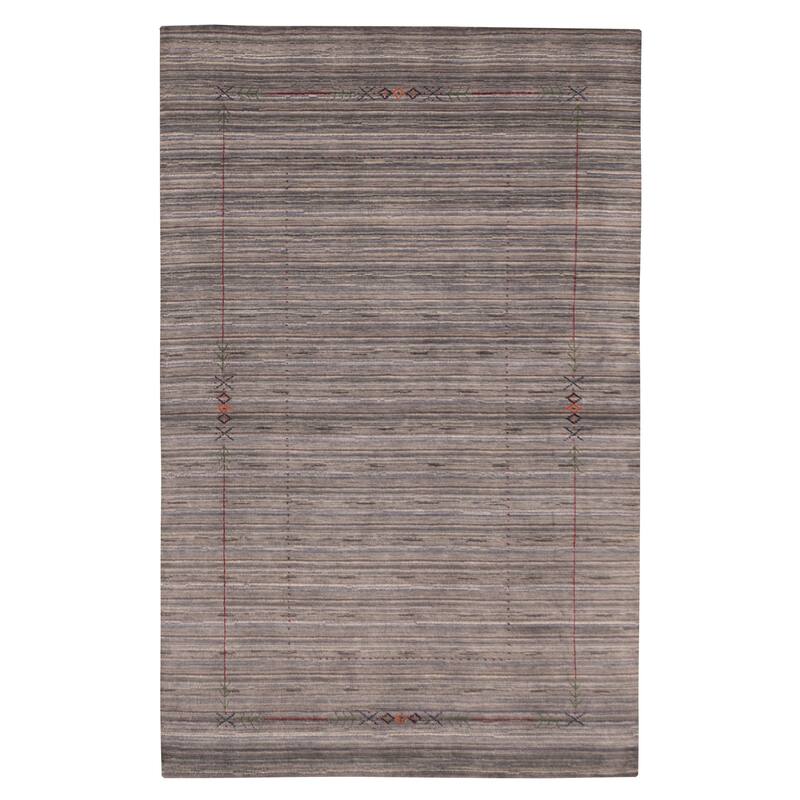 ECARPETGALLERY Hand Loomed Kashkuli Gabbeh Grey Wool Rug - 5'0 x 7'10