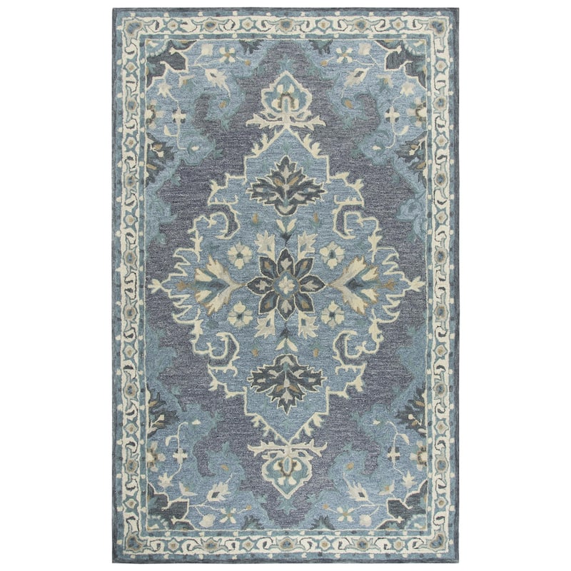 Alora Decor Cascade Floral Medallion Hand-Tufted Wool Area Rug. - 8' x 10' - Blue Gray