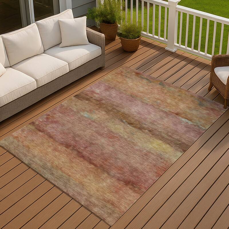 Machine Washable Indoor/ Outdoor Contemporary Ombre Chantille Rug - Terracotta - 5' x 7'6"