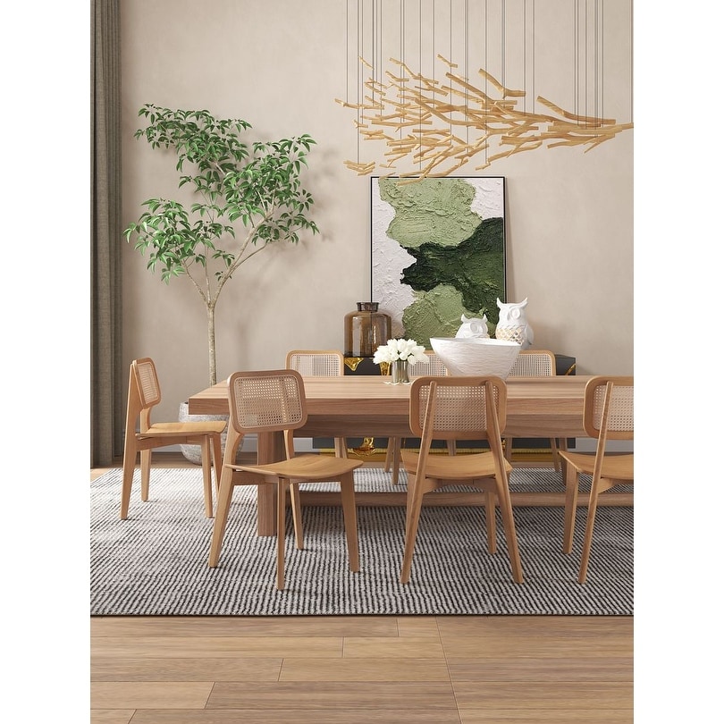 Manhattan Comfort Versailles Square Dining Chair in Black and Natural Cane Set of 2