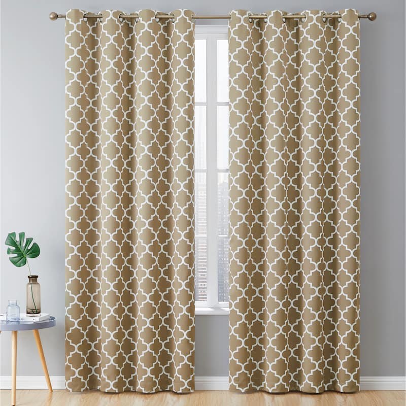 HLC.me Lattice Geometric Blackout Thermal Privacy Room Darkening Grommet Window Drapes Curtain Panels - Set of 2