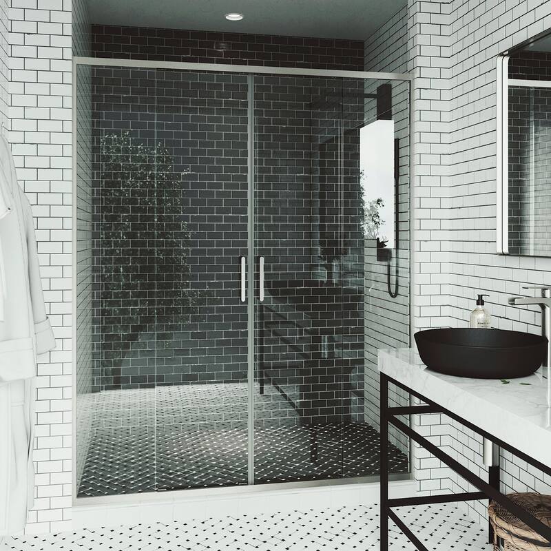 VIGO Paloma 56 to 60 in. W x 74 in. H Semi-Frameless Double-Sliding Shower Door with Clear Tempered Glass
