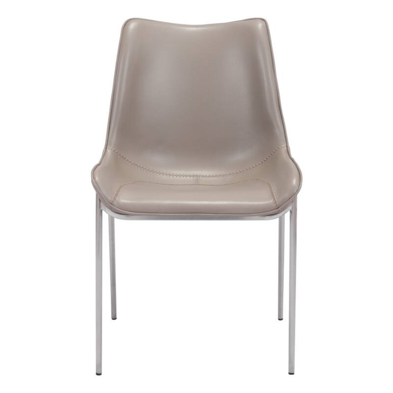 Set of 2 Grey Faux Leather Upholstered Dining Side Chairs with Metal Legs and Solid Back for Dining Room