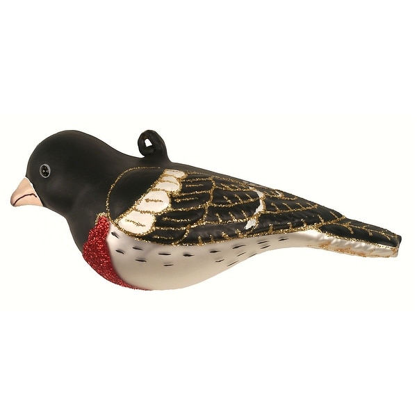4.5” Black and White Rose Breasted Grosbeak Hand Blown Glass Hanging Figurine Ornament - N/A