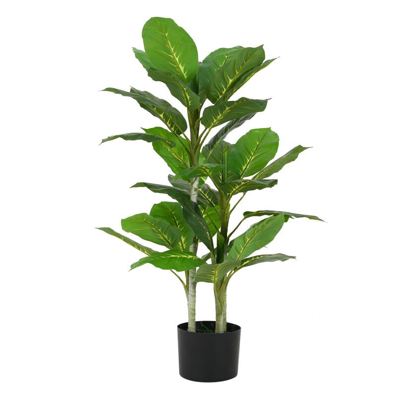 Roomfitters 42" Artificial Dieffenbachia Plant with Black Plastic Pot, Indoor Decorative Faux Tree