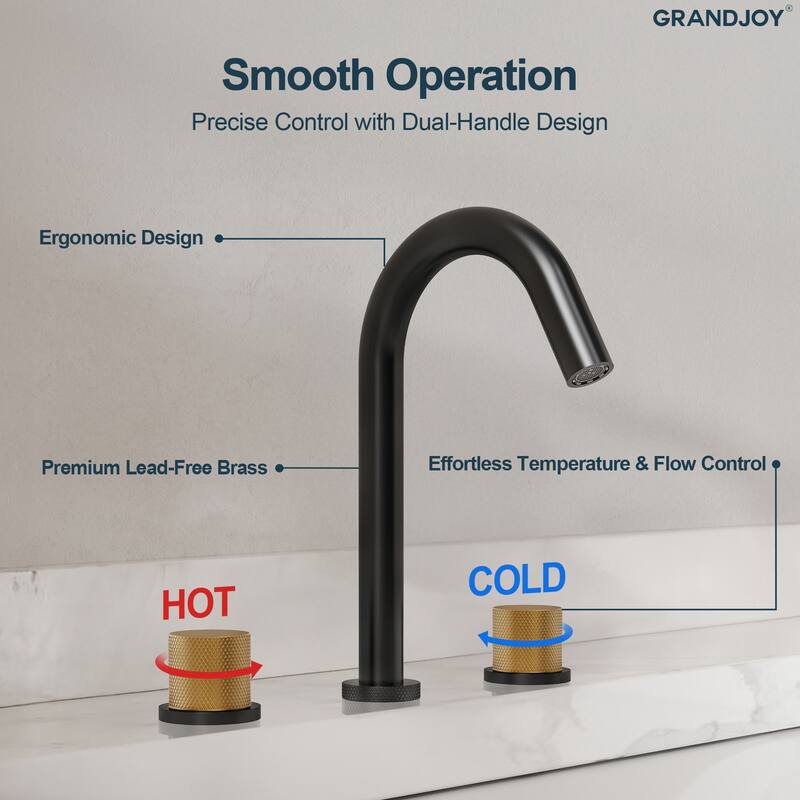 GRANDJOY 8" High Arc Widespread Double Handle Faucet