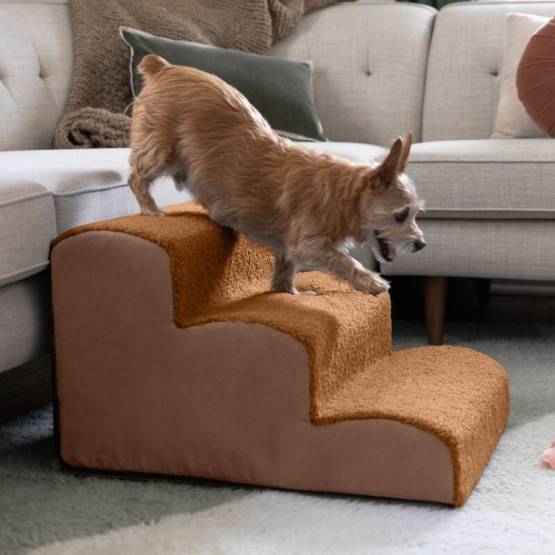 Dubb Pet Steps - Soft Foam Stairs for Cats and Dogs - 3 Stairs & 4 Stairs - Caramel & Chocolate - 3 Stairs