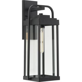 Walcott One-Light Textured Black Modern Farmhouse Outdoor Large Wall Lantern - 8.25 in x 8.25 in x 20 in