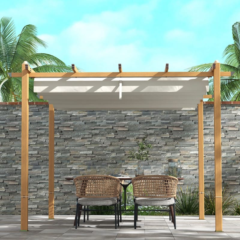 Outsunny 10' x 10' Retractable Pergola Canopy, Wood Grain Aluminum Pergola