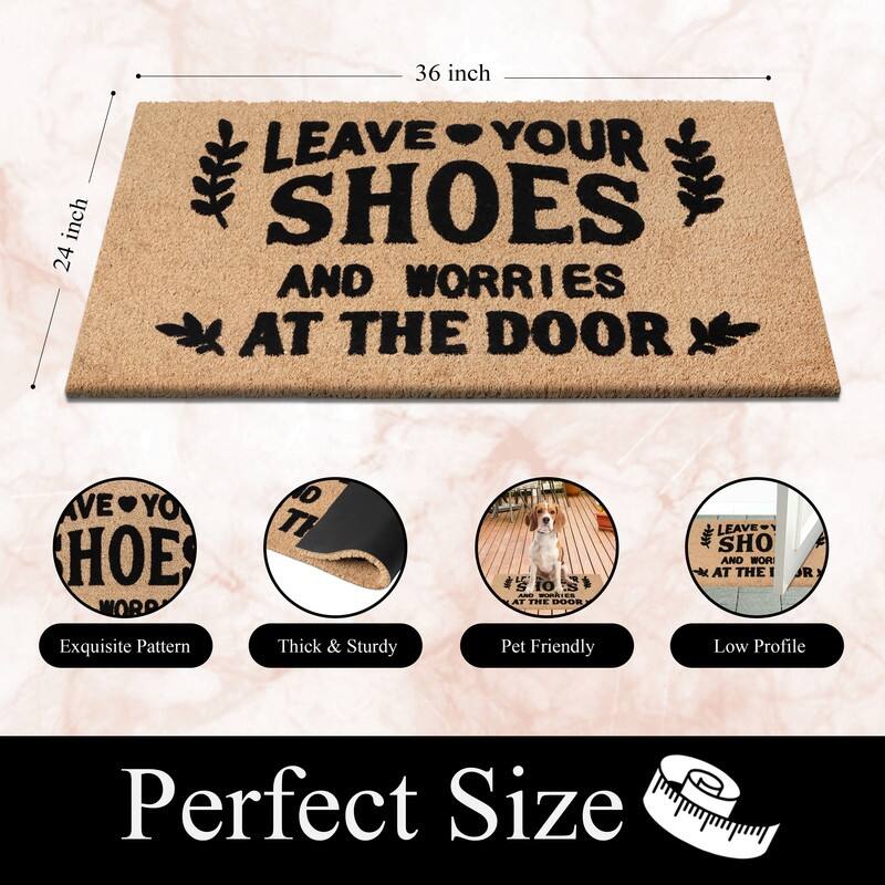 A1HC Natural Coir Flocked Doormat with Heavy Duty Non-Slip PVC Backing Fade Resistant, Pet Friendly Outdoor Welcome Mat