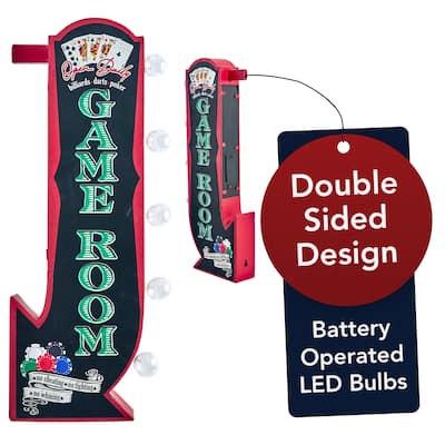 Vintage Game Room Off the Wall LED Marquee Sign - 25" H x 8.25" L - Black, Green, Red - 25" H x 8.25" L x 3" D