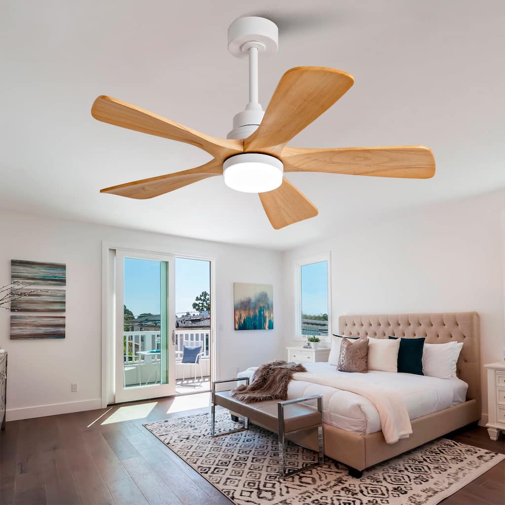 42" Ceiling Fans w/ Lights & Remote Control, 5 Solide Wood Blades, Reversible DC Motor