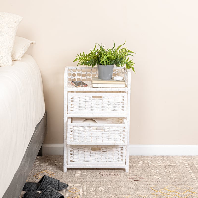 Household Essentials Woven 3 Drawer Chest with Cutout Handles - White