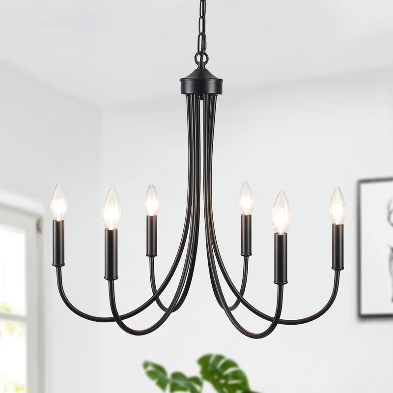 6-Light Candlestick Hanging Linear Chandelier Lighting for Kitchen Island - Black