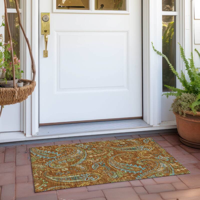 Machine Washable Indoor/ Outdoor Paisley Chantille Rug