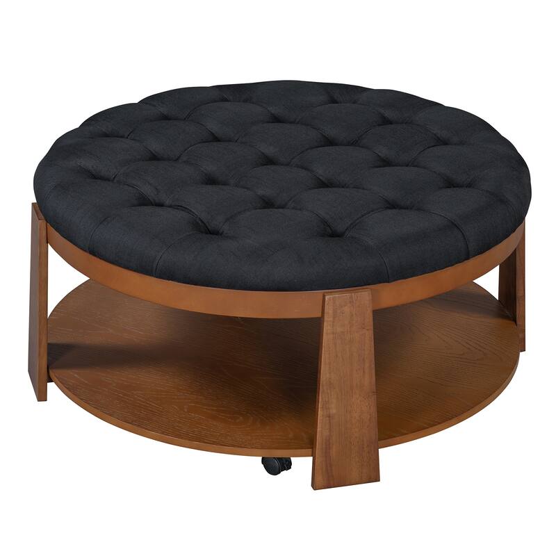Modern Large Round Ottoman Coffee Table 2Tier Oversized Button Tufted Ottoman