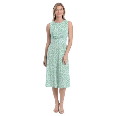 London Times Women's Sleeveless Floral Midi A-Line Dress