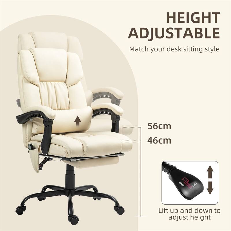 Adjustable Recliner Office Chair with Footrest Vibration Massage and High Back Swivel Wheels - 26" W x 29.5" D x 44"-48" H