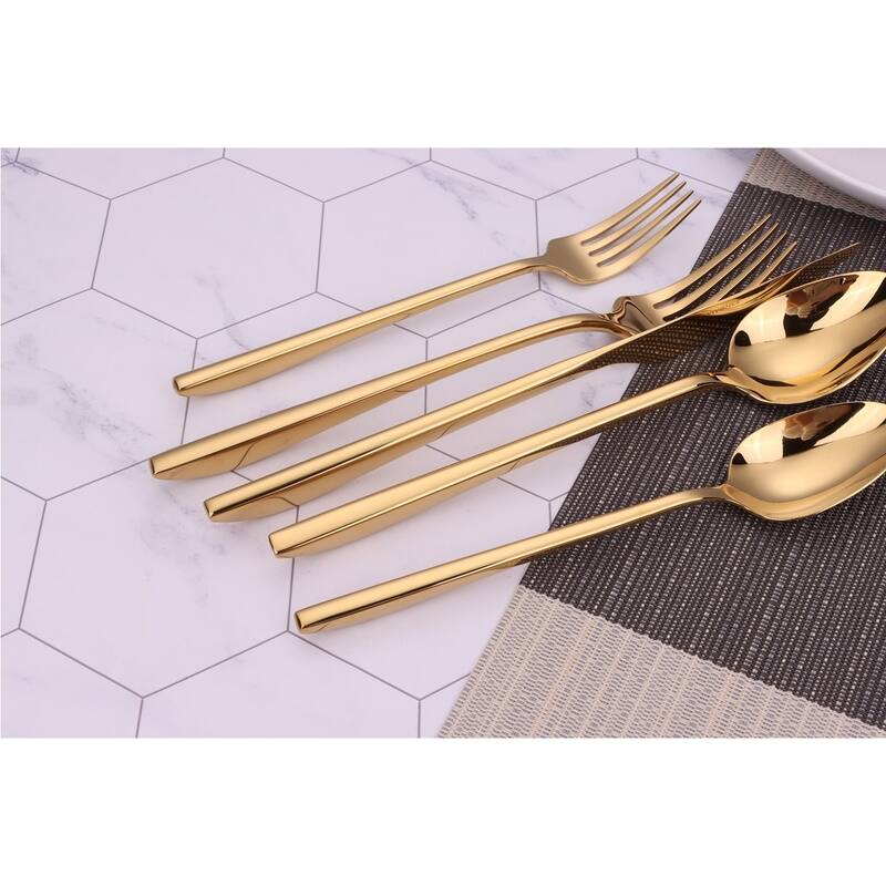 20 Pc Flatware Set Gold With Twisted Handles - Service For 4 - 20 Pc
