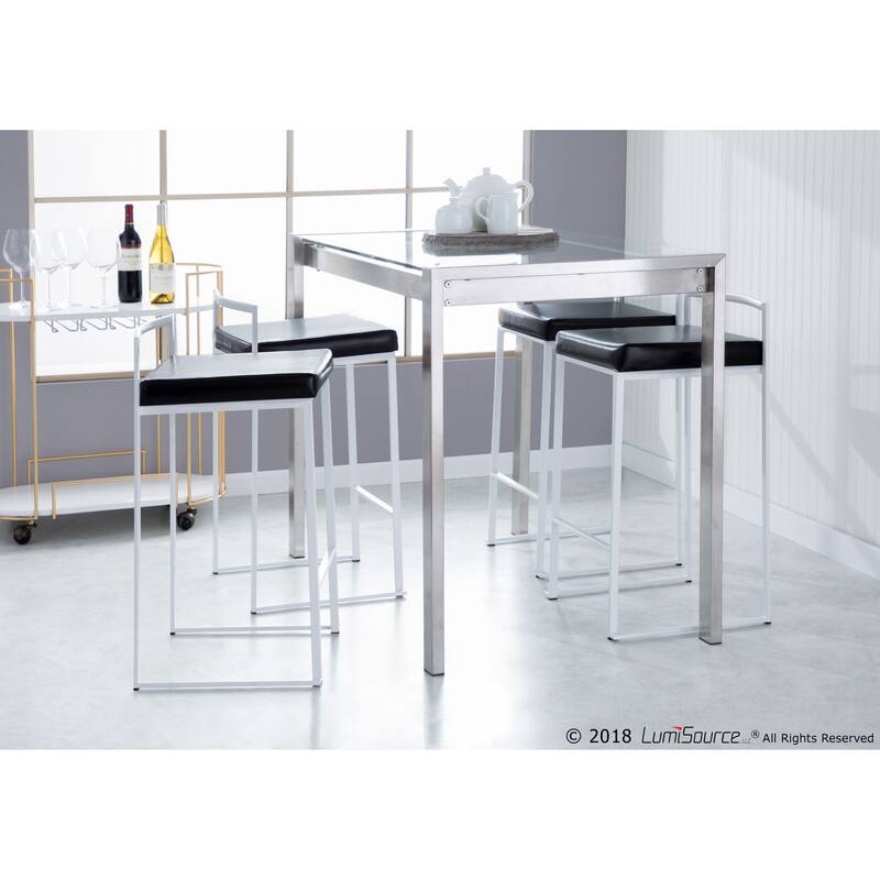 Lumisource Counter Stool in White with Grey Faux Leather - Set of 2 - 16"Lx17.5"Wx31"H