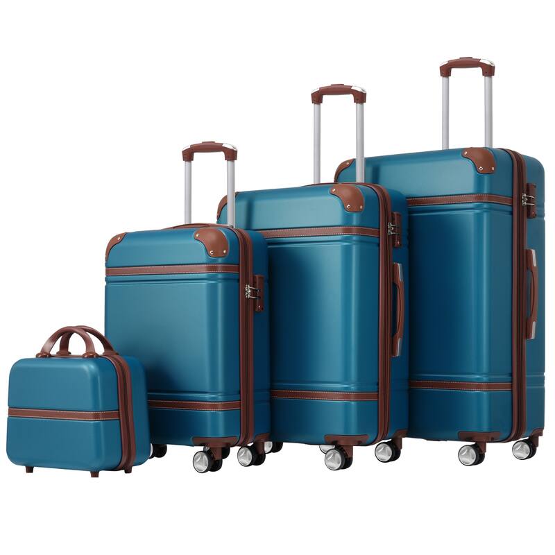 4 Pieces Hardshell Luggage Sets Lightweight 20"+24"+28" Luggages and Cosmetic Case, Travel Suitcase Set with TSA Lock - Blue