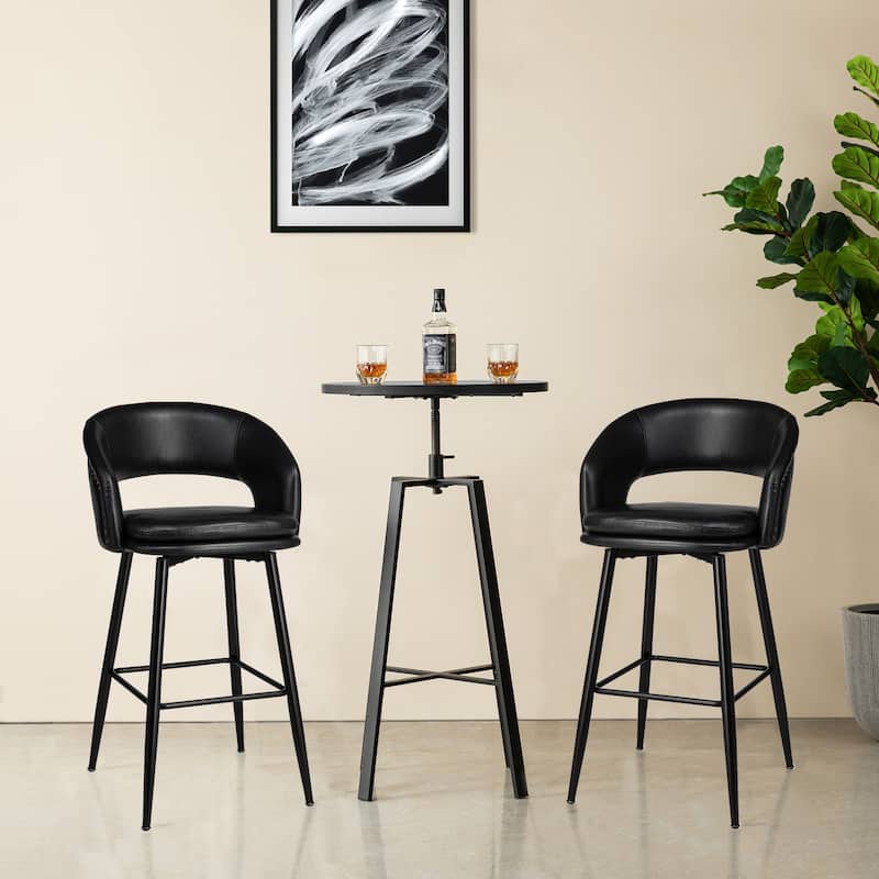 Glitzhome Modern 3-Piece Adjustable Bar Table Faux Leather Stool Pub Sets