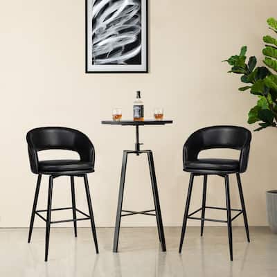 Glitzhome Modern 3-Piece Adjustable Bar Table Faux Leather Stool Pub Sets