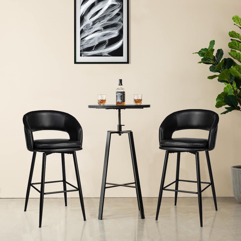 Glitzhome Modern 3-Piece Adjustable Bar Table Faux Leather Stool Pub Sets