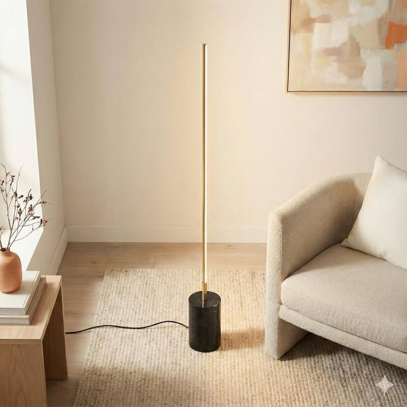 Totsa Sleek Gold LED Floor Lamp with Faux Marble Base