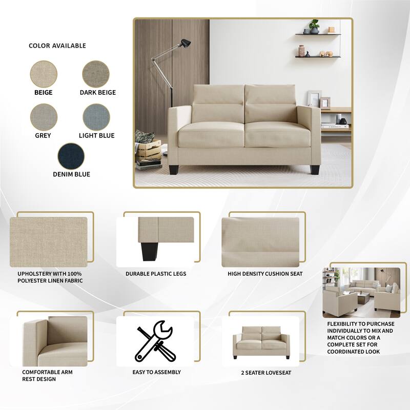 CraftPorch Clean and Minimalist Linen Upholstered 3-Piece Living Room Set