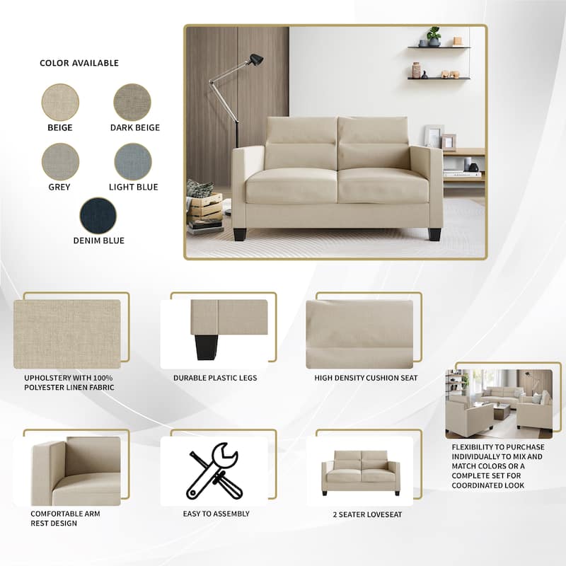 CraftPorch Clean and Minimalist Linen Upholstered Loveseat