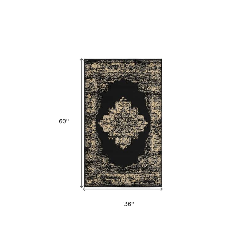 HomeRoots Medallion Transitional Rectangle Area Rug - 60.00 in. x 36.00 in. x 0.50 in.