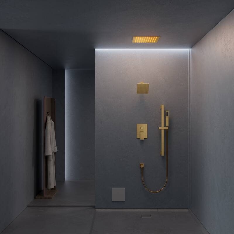 Celling Mounted 12 in. Rainfall LED Shower System with 6 in. Shower Head Handheld Shower Faucet Set