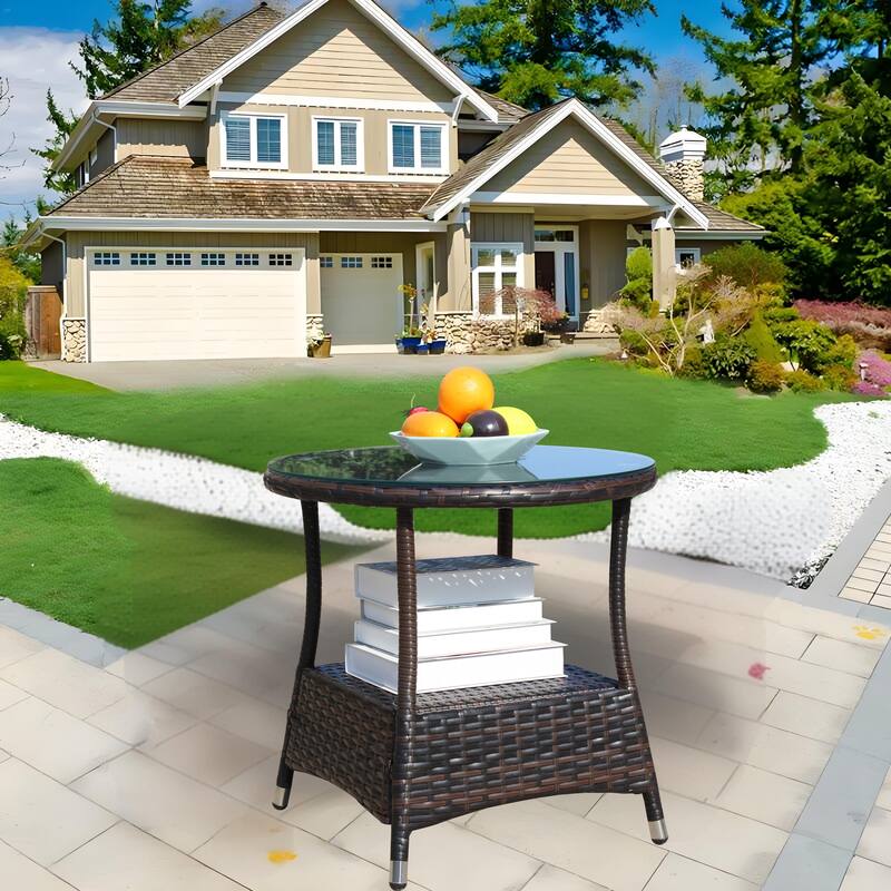 Outdoor patio Furniture 1 Round Coffee Table with clear tempered glass