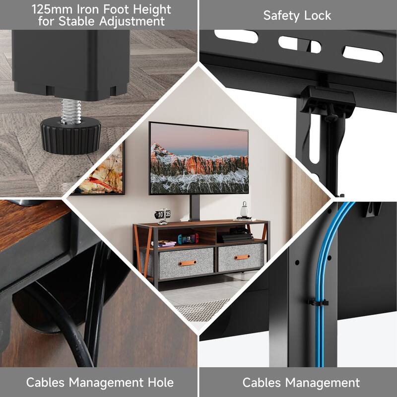FITUEYES Wood TV Stand with Mount for 55-75 inch TVs Hold up to 88lbs, Swivel and Multi-functional with Foldable Drawers