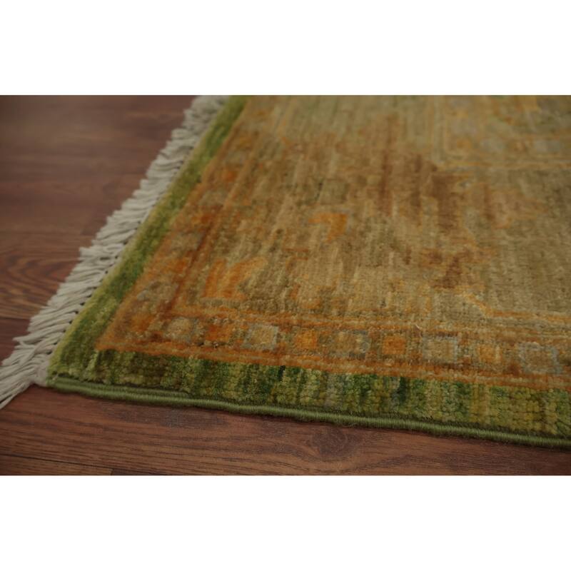 Hand Knotted Oriental 100% Wool Carpet Transitional Floral Green Oushak Area Rug - 8' 5'' X 5' 11''