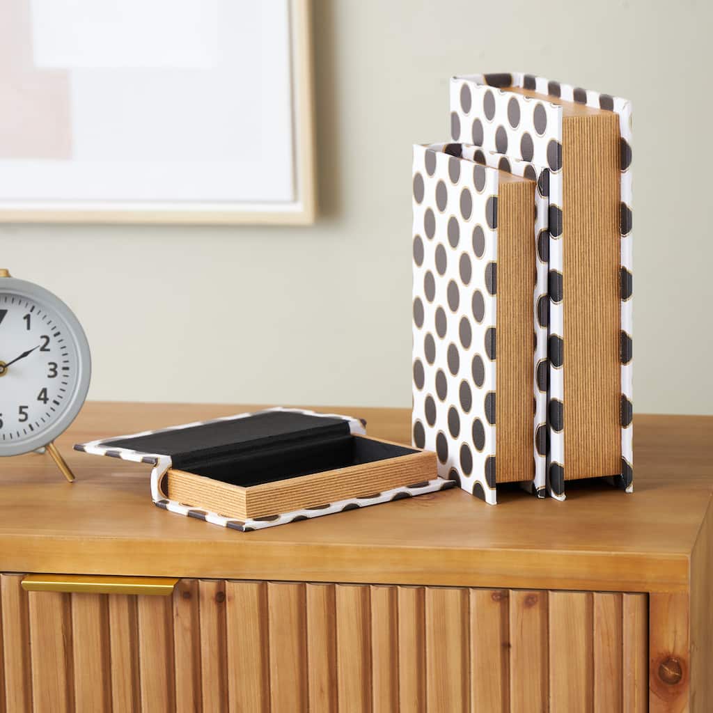 Multi Colored Faux Leather Faux Book Storage Decorative Box with Geometric Patterns (Set of 3)