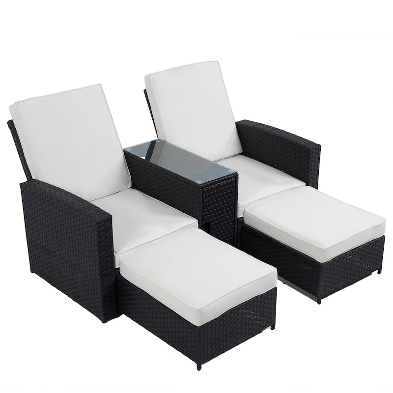 5-Piece Black Wicker Outdoor Recliner Chaise Lounge Sofa Clearance
