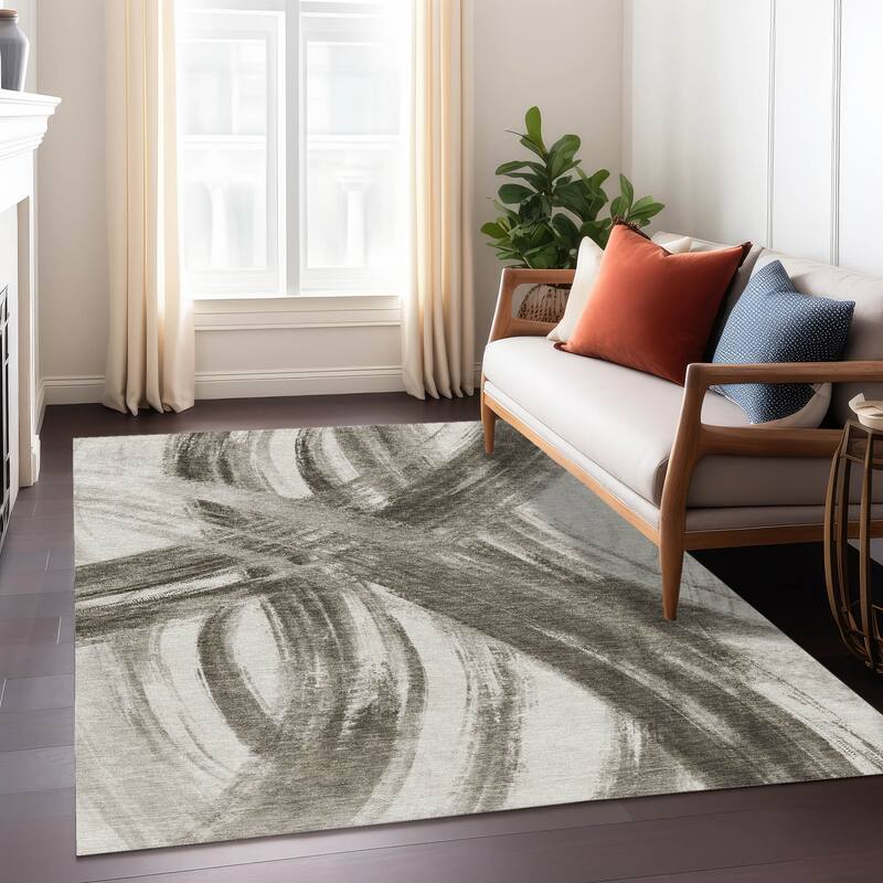 Machine Washable Indoor/ Outdoor Abstract Brushstroke Chantille Rug