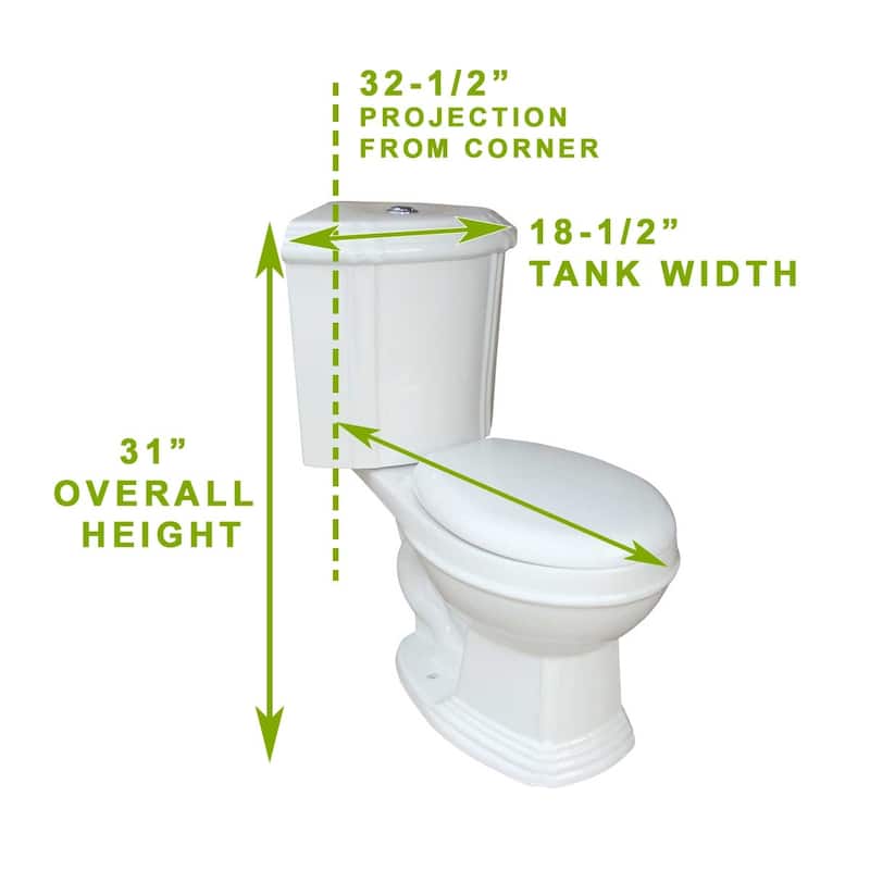 Sheffield White Ceramic Corner 2-Piece Round Toilet Dual Flush with Slow Close Seat