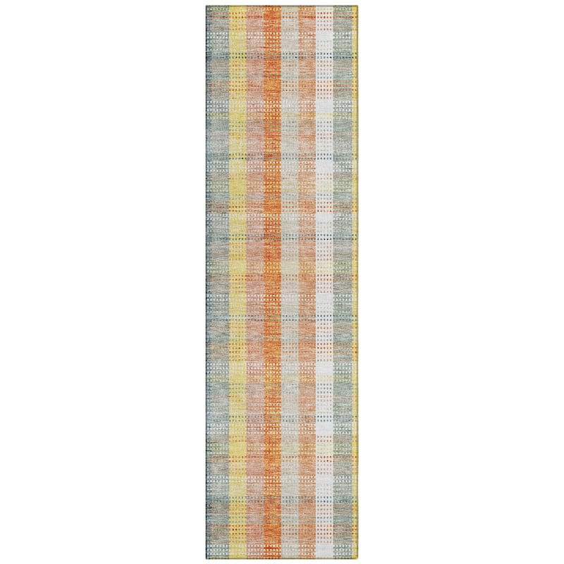 Machine Washable Indoor/ Outdoor Modern Plaid Chantille Rug