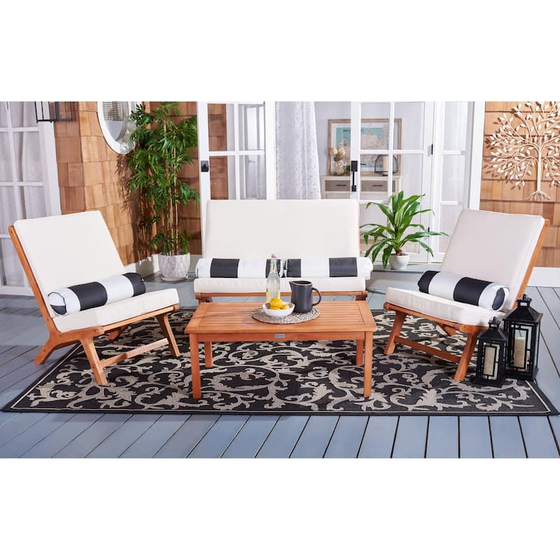 SAFAVIEH Outdoor Aryana 4-Piece Conversation Patio Set with Accent Pillow - 46W x 34D x 32H