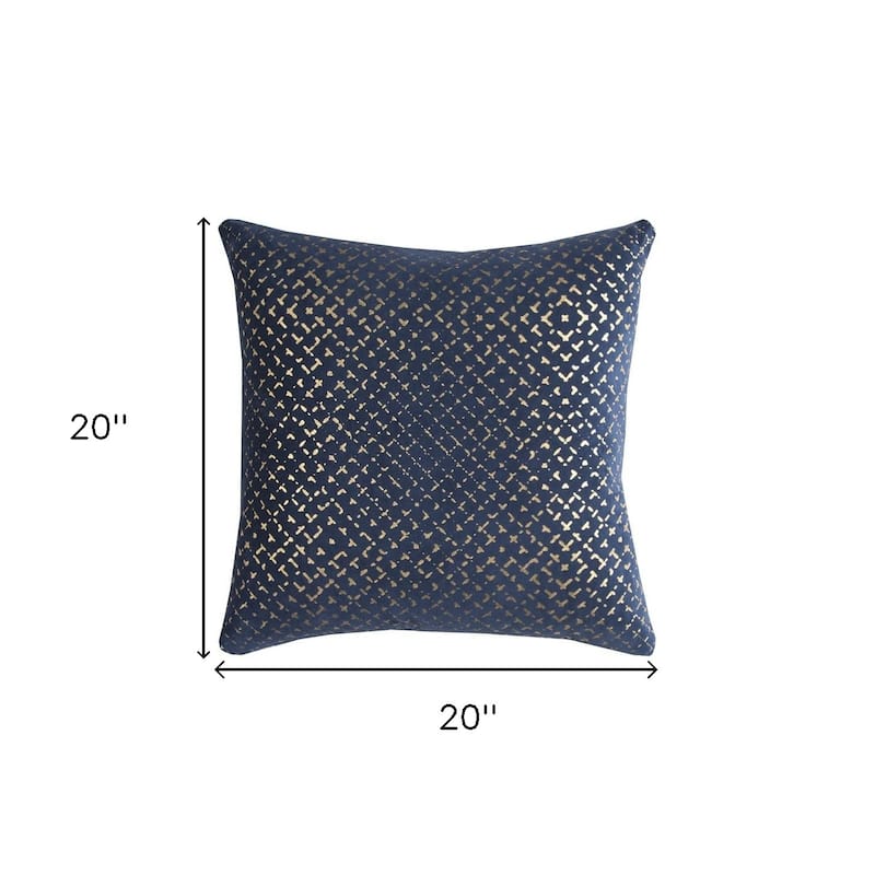 HomeRoots 20" Blue and Gold Geometric Cotton Throw Pillow